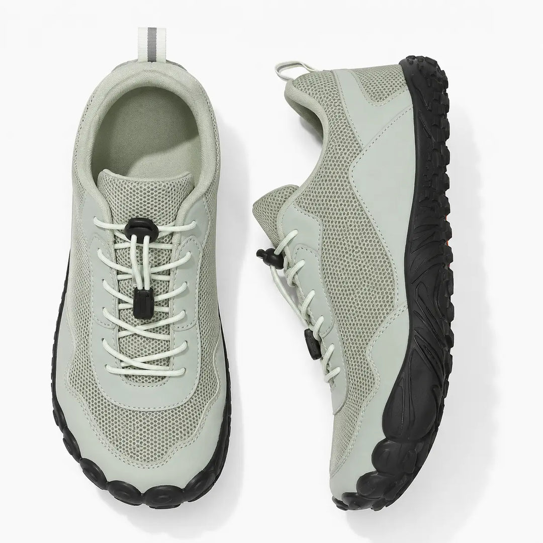 Flexible unisex trainers for natural barefoot hiking, wide toe box promotes comfort & foot health.