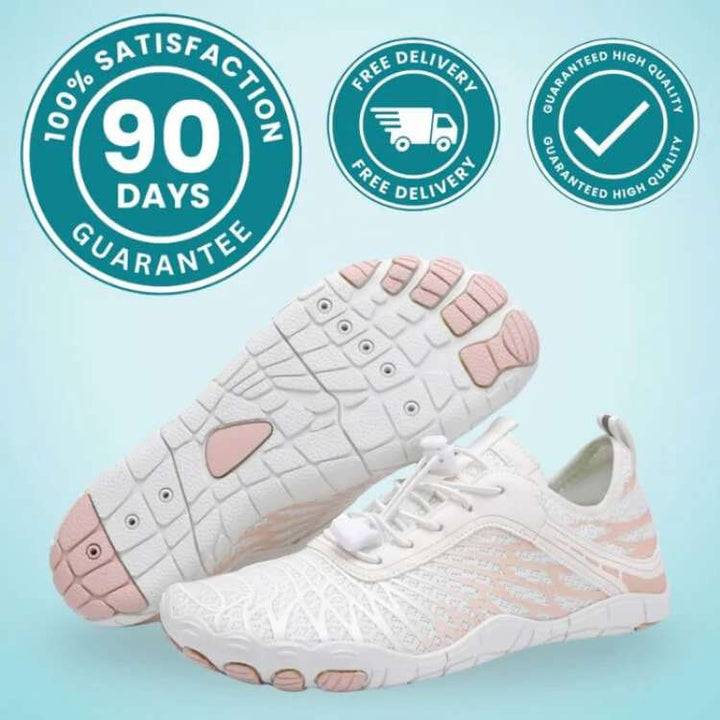 Close-up of flexible sole on unisex barefoot minimalist walking shoes, ideal for hiking comfort