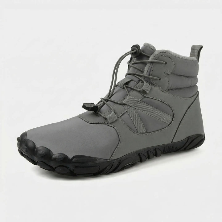 Durable barefoot winter boots, unisex design. Fleece-lined & waterproof for cold weather and natural movement.