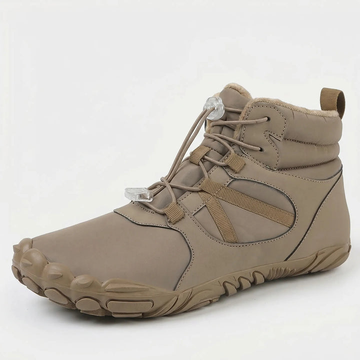 Natural feel barefoot winter hiking boots. Unisex, waterproof, & fleece-lined for ultimate cold weather comfort.