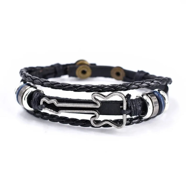 Unisex Bass Guitar Leather Bracelet. Vintage style music jewelry, a perfect musician gift.