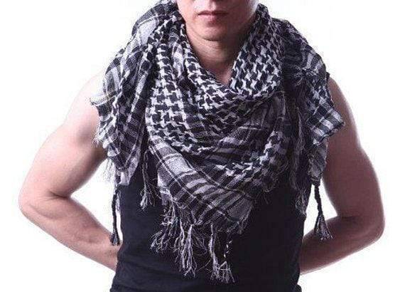 Unisex desert scarf: black & white cotton keffiyeh shemagh, versatile fashion accessory