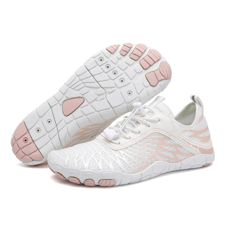 Front view of flexible sole barefoot shoes for men and women, promoting natural foot function.