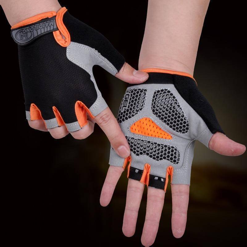 Unisex black fingerless cycling gloves, ergonomic design, enhanced palm grip