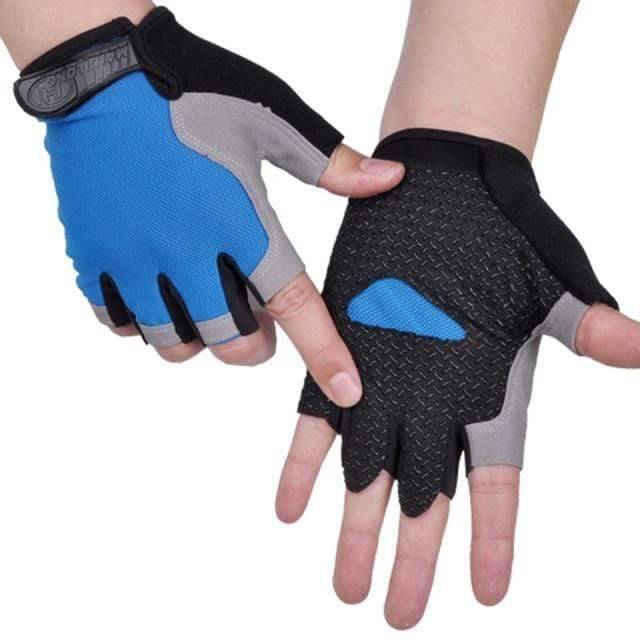 Packaging shot of unisex fingerless cycling gloves, ready for adventure