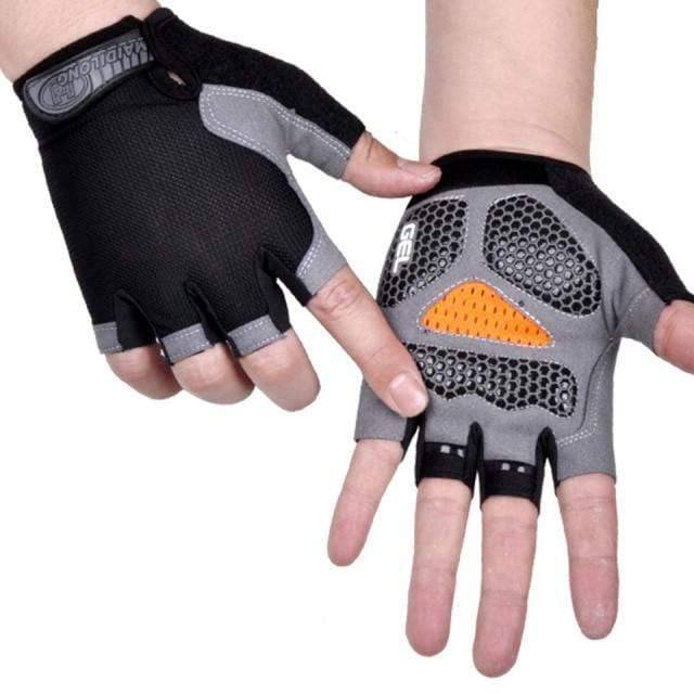 Close-up of enhanced grip on unisex fingerless cycling gloves, durable fabric