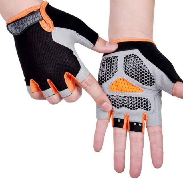 Front view of ergonomic fingerless bike gloves, perfect for road or mountain cycling