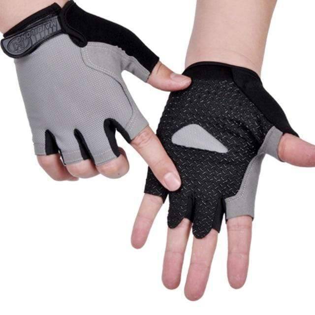 Unisex fingerless cycling gloves with reflective accents for improved visibility during outdoor sports.