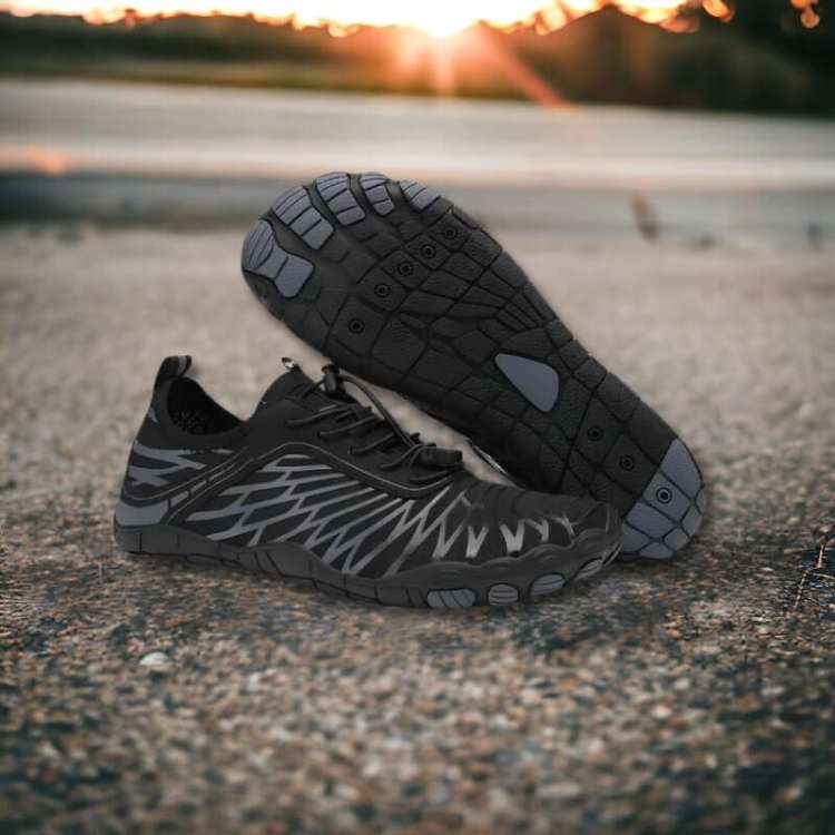 Unisex black flexible barefoot shoes for natural foot health & minimalist exercise