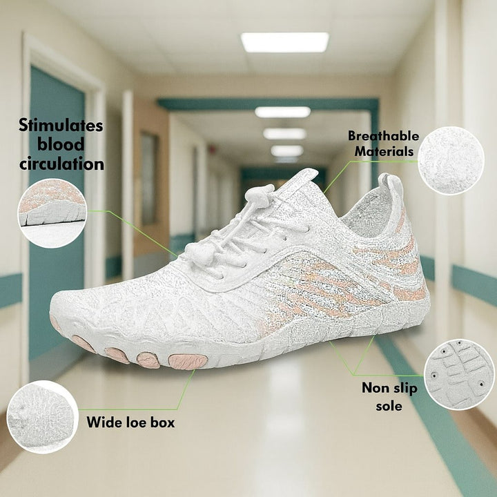 Close-up of flexible sole on unisex barefoot shoes, promoting natural foot health
