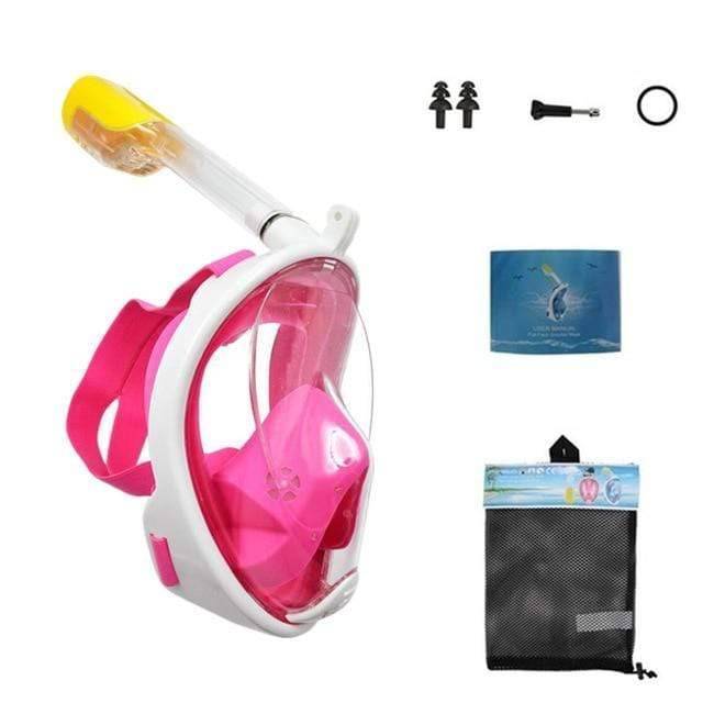 Close-up of a full face anti-fog diving mask, ideal for swimming and water sports