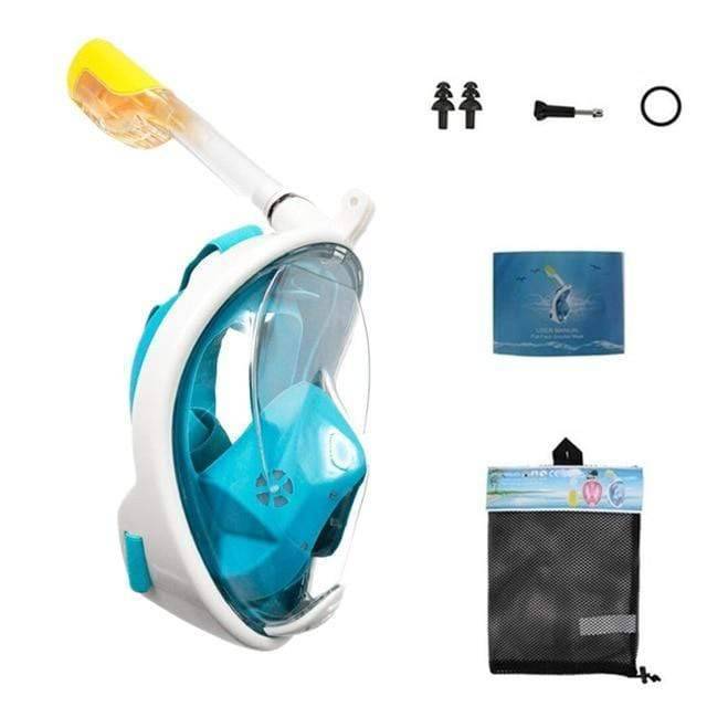 Stylish blue full face diving mask with anti-fog lens, perfect for summer adventure