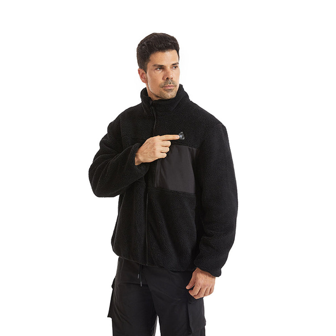 Unisex heated jacket with zippered pockets, functional design for outdoor winter gear & essentials