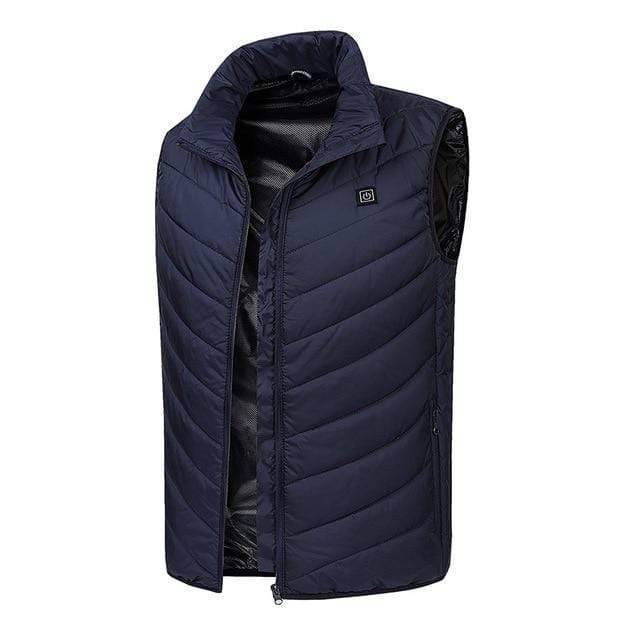 Electric polyester heated vest, black, unisex, for enhanced warmth during winter outdoor activities.
