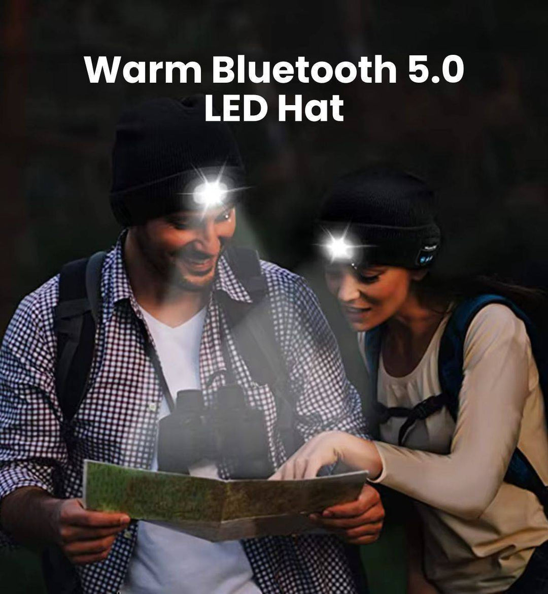 Rechargeable LED knit hat with Bluetooth connectivity, a practical and warm outdoor gear essential