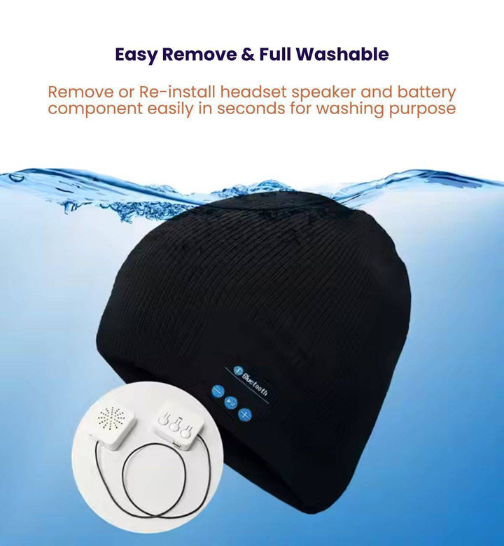 Unisex black Bluetooth beanie with a bright LED light, offering convenience and safety for outdoor adventures