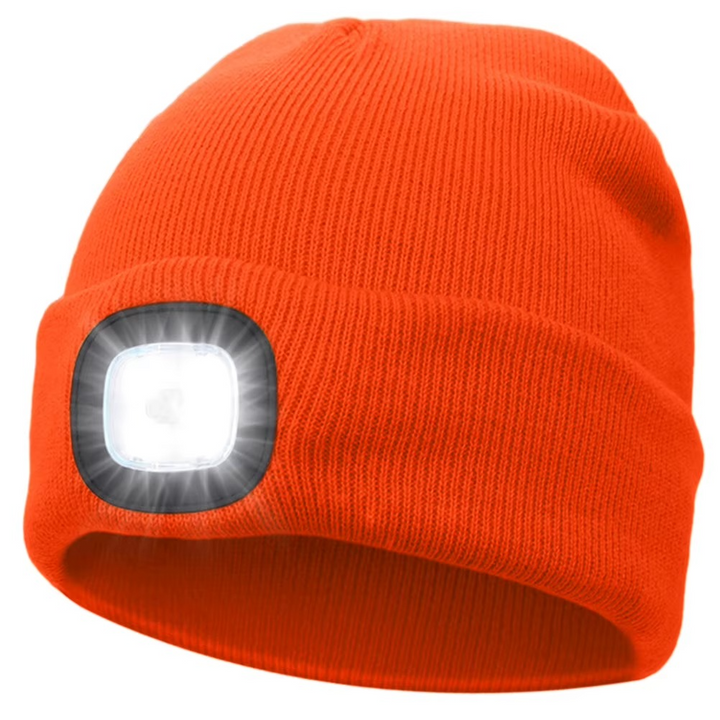 Person enjoying an early morning walk wearing a comfortable and warm LED beanie hat.