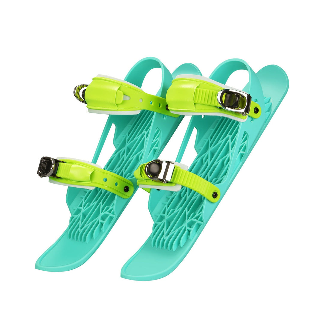 Mini snow skates in various colors: red, blue, and black, suitable for the entire family