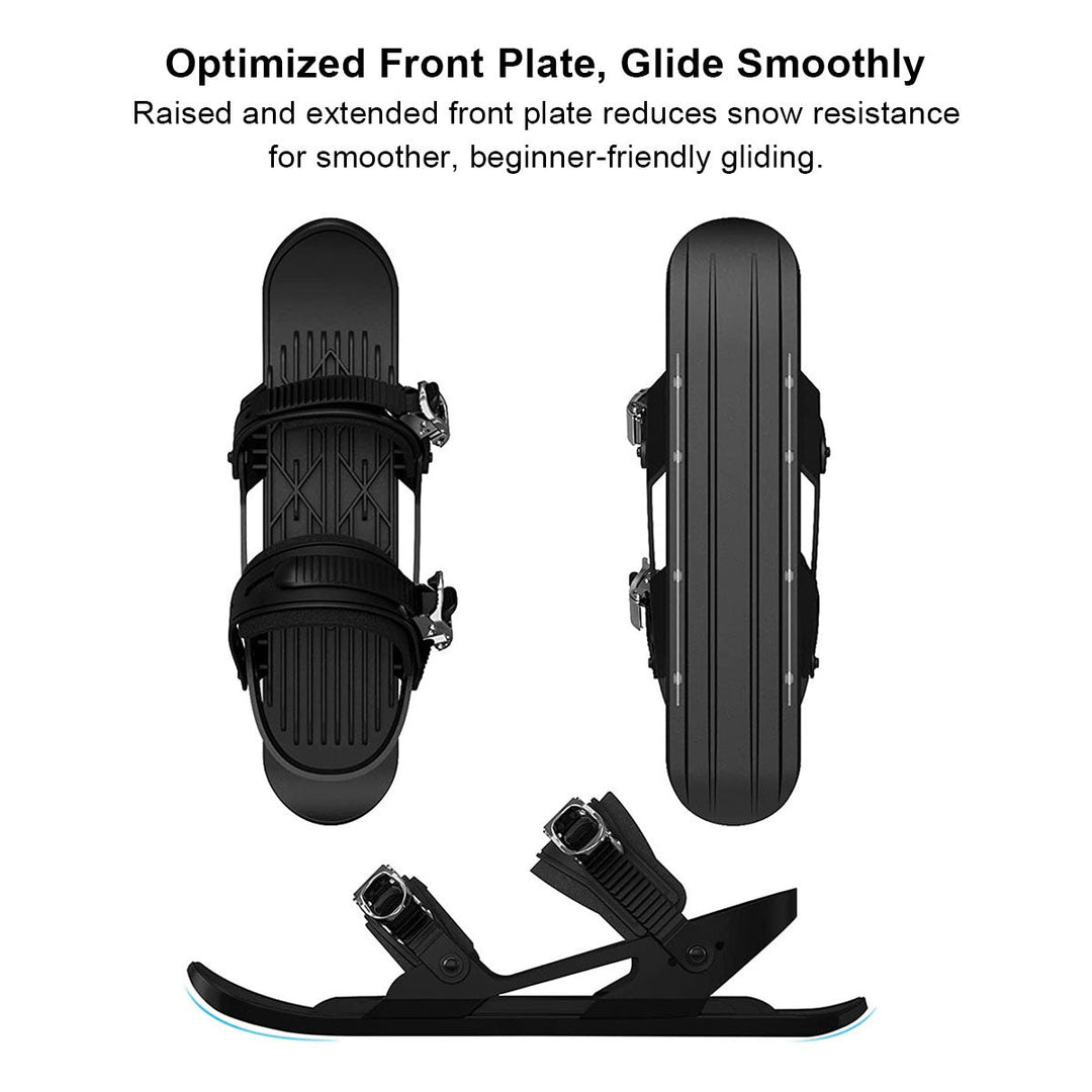 Portable mini skis for snow, featuring durable construction and universal boot compatibility for all ages
