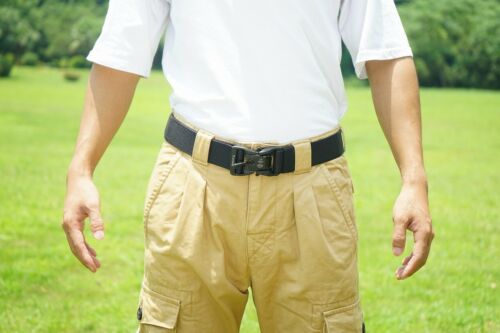 Two tactical nylon belts, one black and one olive, displayed together to show color options for men's accessories.