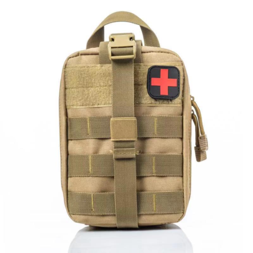 Unisex black rip-away MOLLE medical pouch, IFAK EMT trauma kit bag for essential first aid gear.