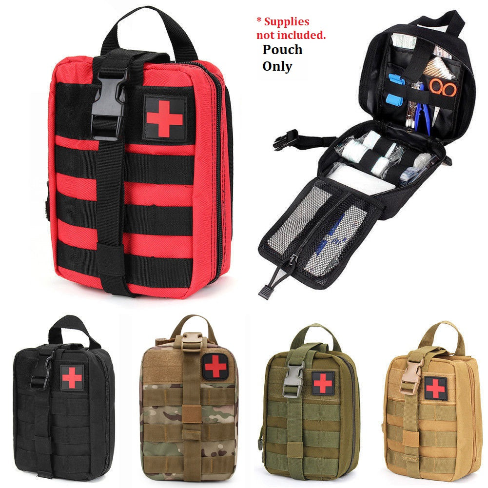 Tactical MOLLE medical pouch, rip-away design, ideal for an emergency first aid and trauma kit.