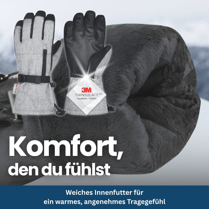 Thermal outdoor gloves, black, designed for warmth and protection in snowy conditions