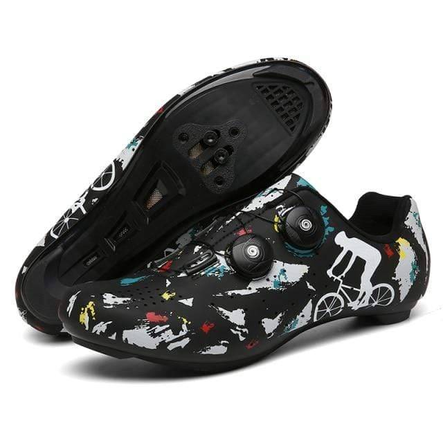 Close-up of unisex winter cycling shoes with self-locking cleats, athletic footwear
