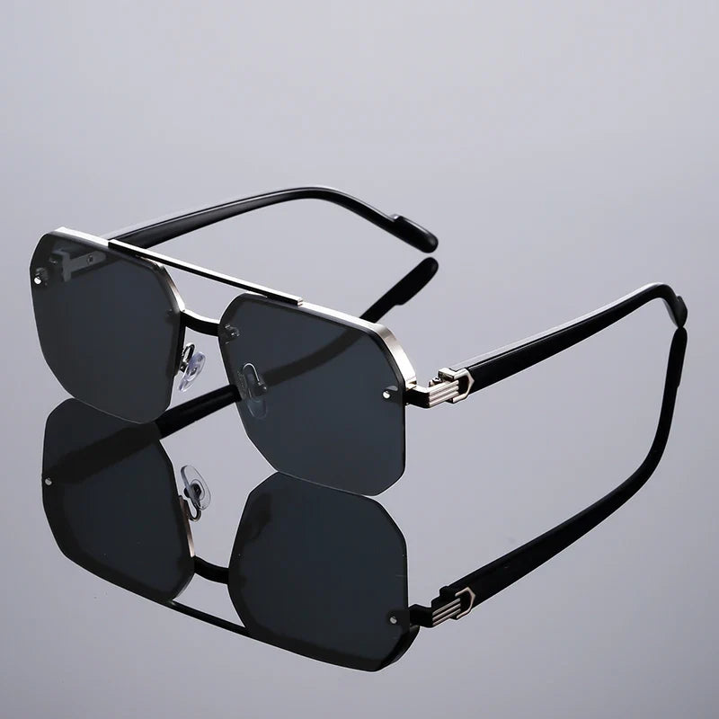 Lightweight geometric unisex sunglasses with adjustable nose pads, offering full UV protection.