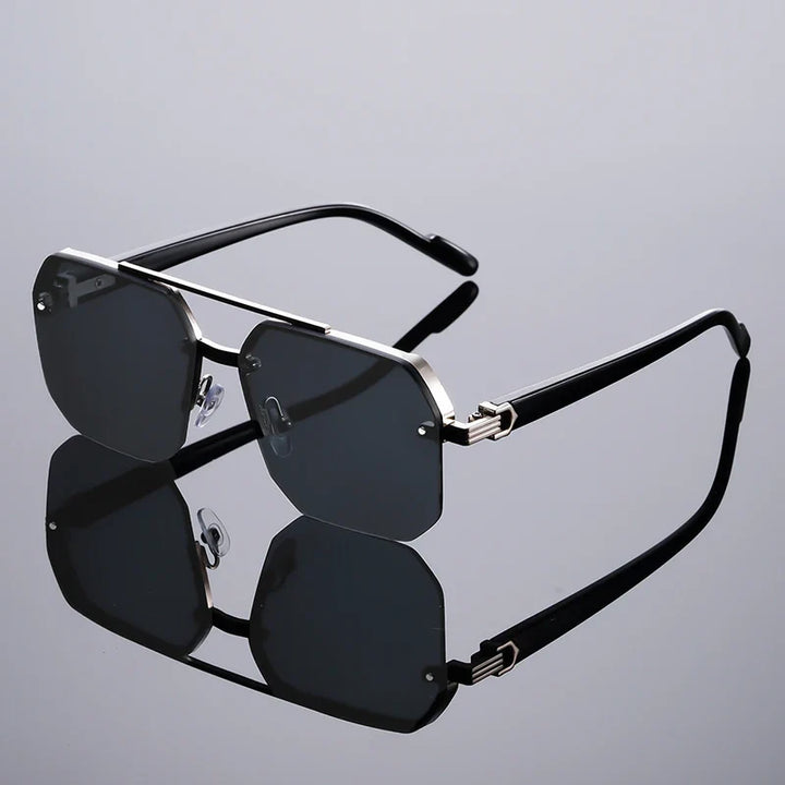 Lightweight geometric unisex sunglasses with adjustable nose pads, offering full UV protection.