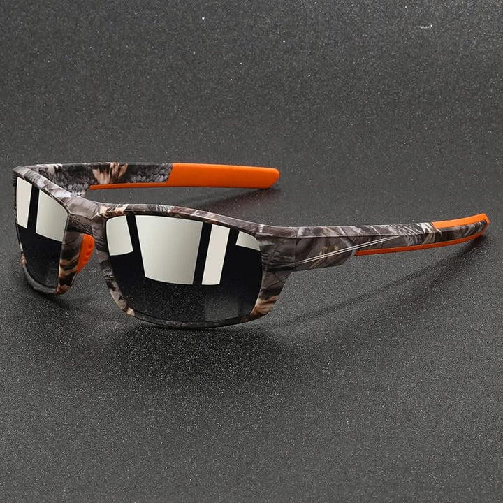 Outdoor sport eyewear: Camouflage sunglasses with polarized lenses, essential for adventure & sun protection.