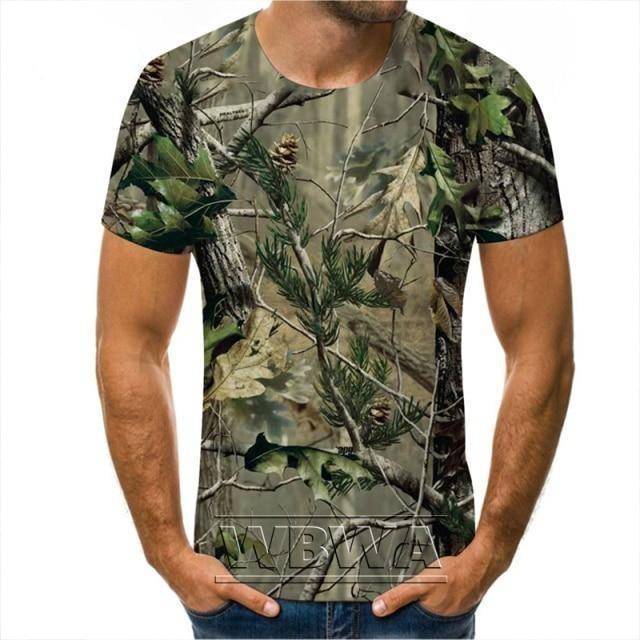 Adventure camouflage tee, unisex, broadcloth for comfort and durability in outdoor settings