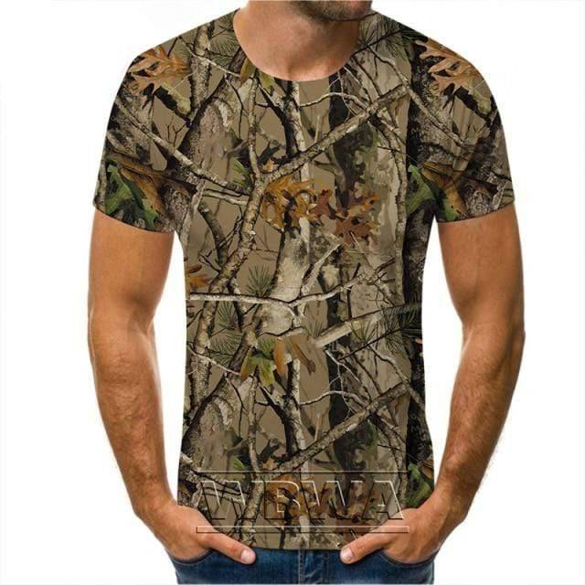 Polyester spandex camouflage t-shirt, unisex, short sleeve, perfect for outdoor adventures