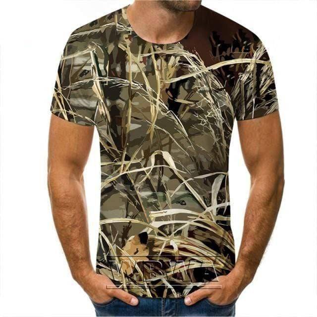 Outdoor wear camouflage t-shirt, unisex design, short sleeve, polyester spandex blend