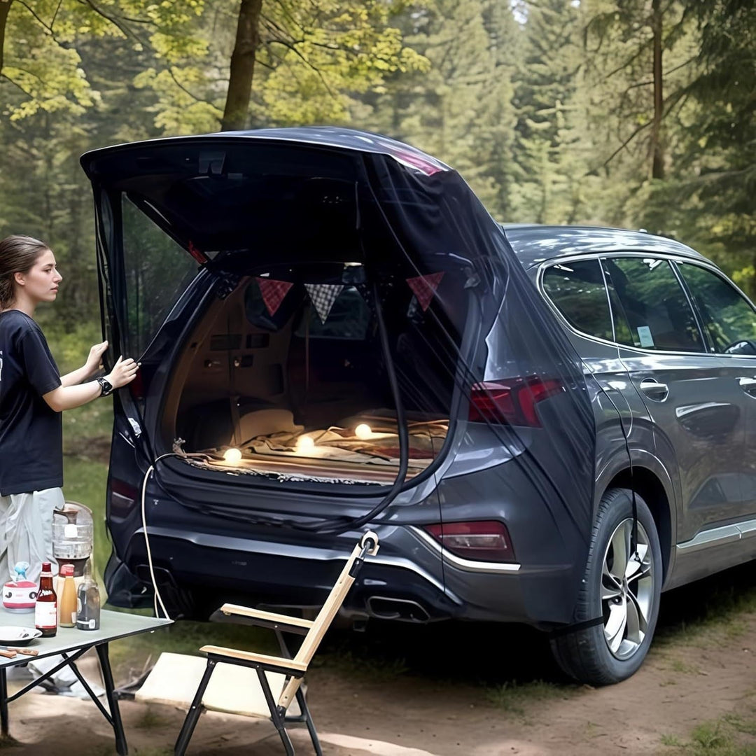 Car camping mosquito net, universal fit for SUV trunks, durable mesh, essential outdoor gear for insect-free nights