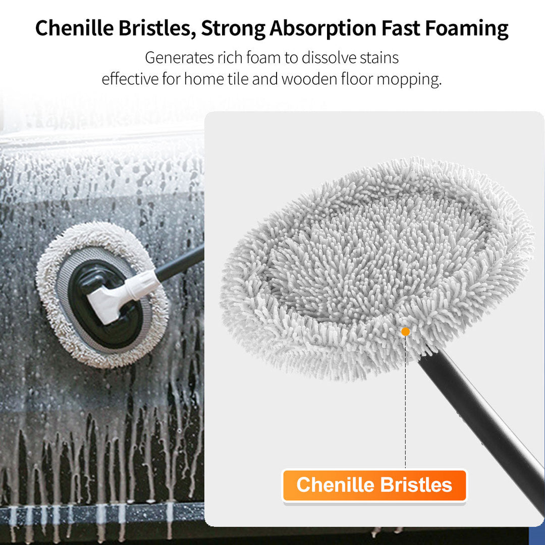 Scratch-free chenille car wash mop kit, ergonomic handle for comfortable and effective cleaning.