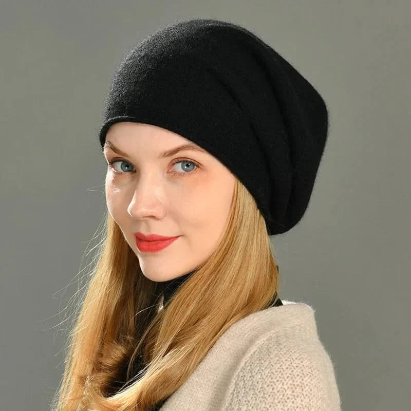 Luxury soft cashmere wool beanie, a warm unisex winter hat. Ideal for cozy cold weather & stylish fall fashion.