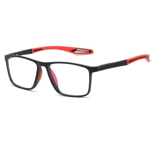 Model wearing ultralight ClarityFlex unisex reading glasses for book reading & computer use.