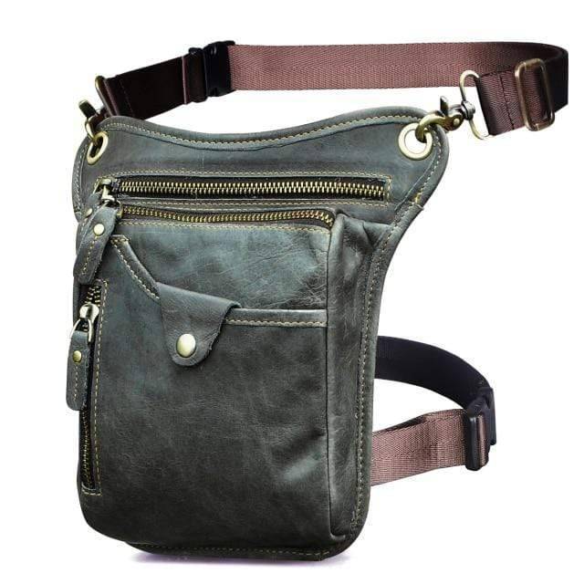 Classic black leather sling bag with strong zippers, durable cowhide shoulder pack for unisex