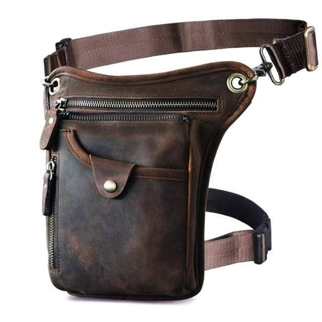 Unisex brown genuine leather shoulder bag, compact and practical waist pack design