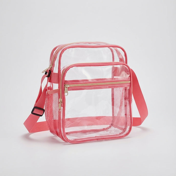 Durable PVC clear crossbody bag, perfect for events requiring transparent security checks. Hands-free.