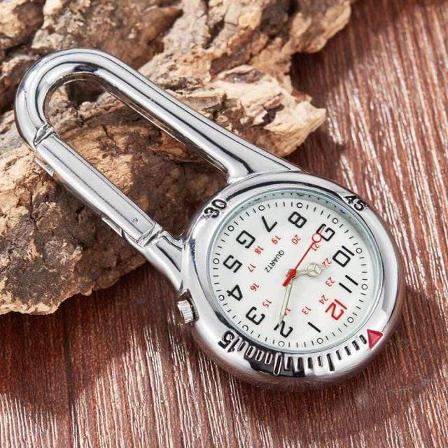 Quartz pocket watch featuring a durable carabiner, excellent for travel and outdoor enthusiasts