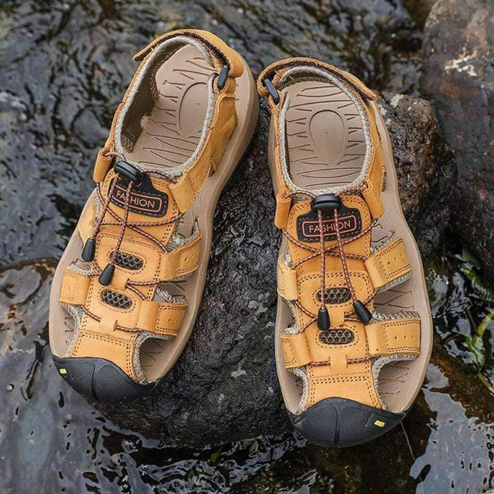 Water-resistant closed toe outdoor footwear, perfect for beach and hiking trails, for men and women.