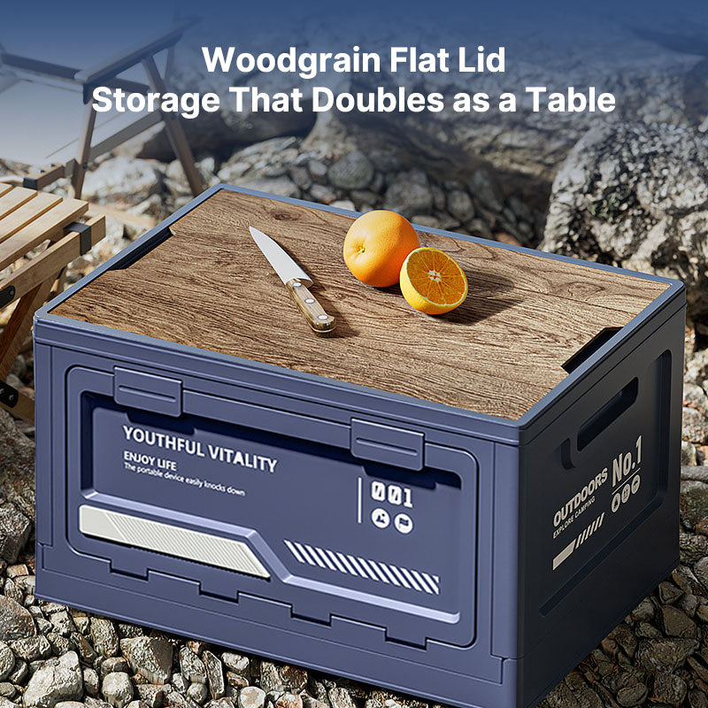 Multi-functional collapsible gear box, great for camping storage and as a portable outdoor table