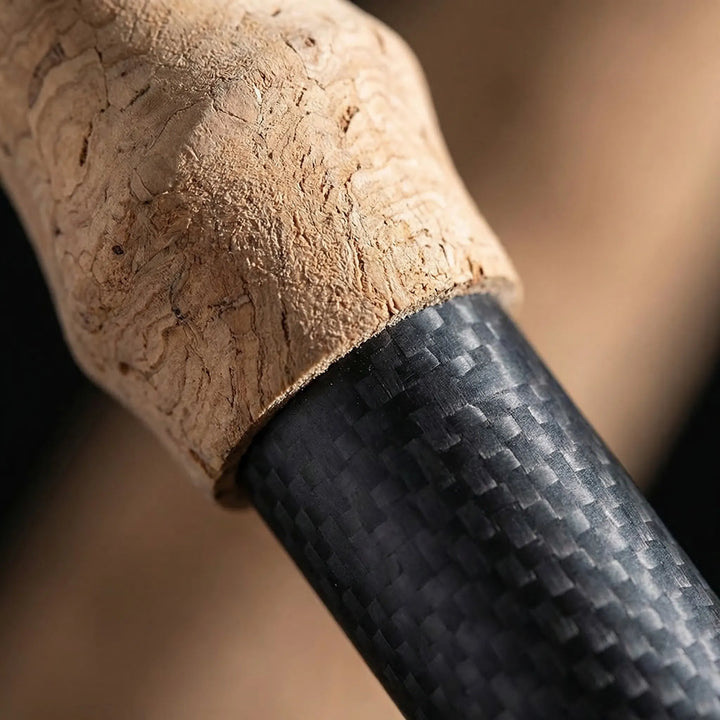 Compact collapsible hiking poles, carbon fiber telescoping design for easy packing and ultralight outdoor travel.
