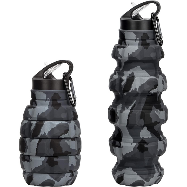 Compact & reusable silicone water bottle, 575ml, an eco-friendly travel solution.