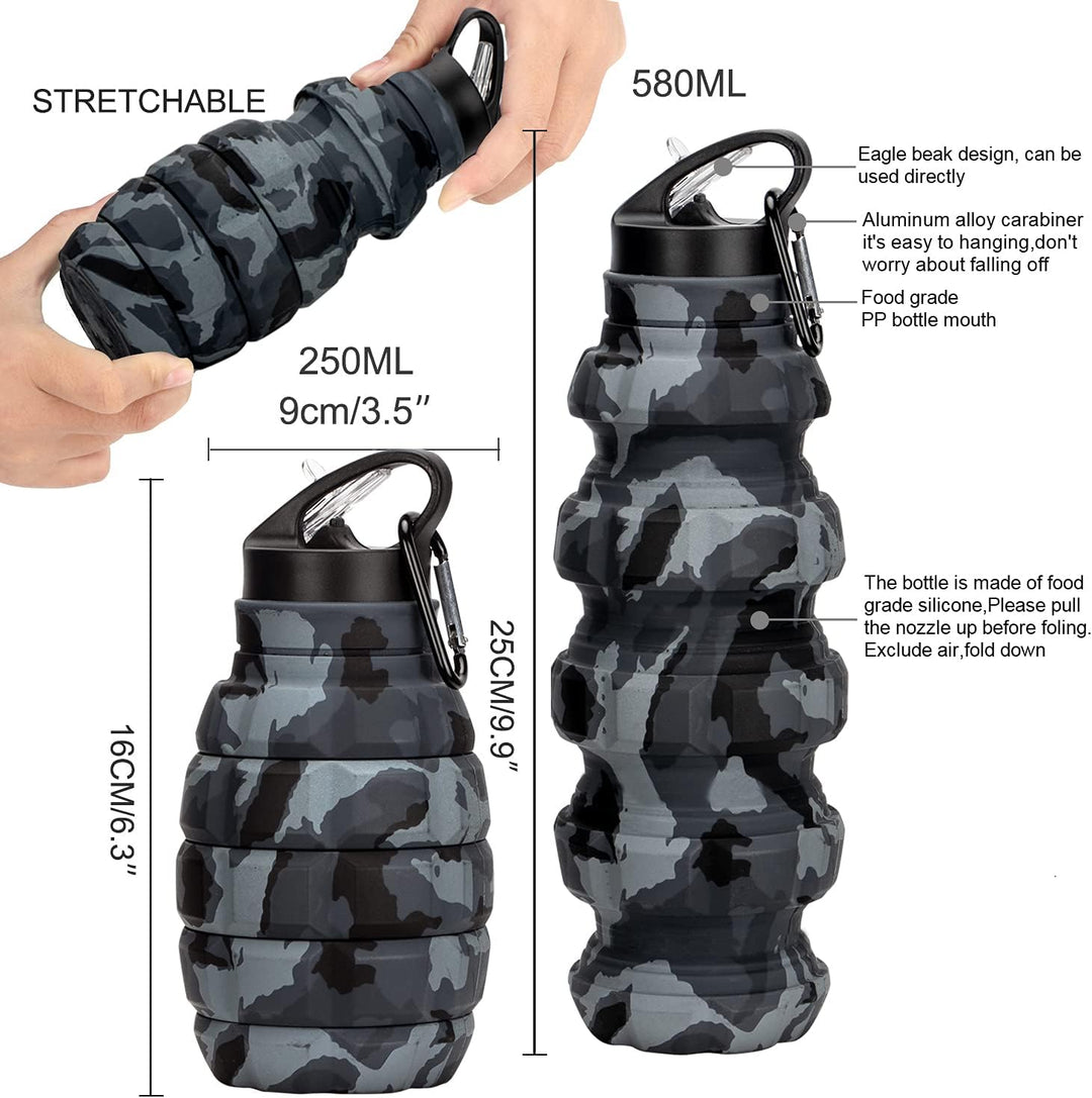 Eco-friendly unisex travel bottle, made from durable silicone, 575ml capacity.