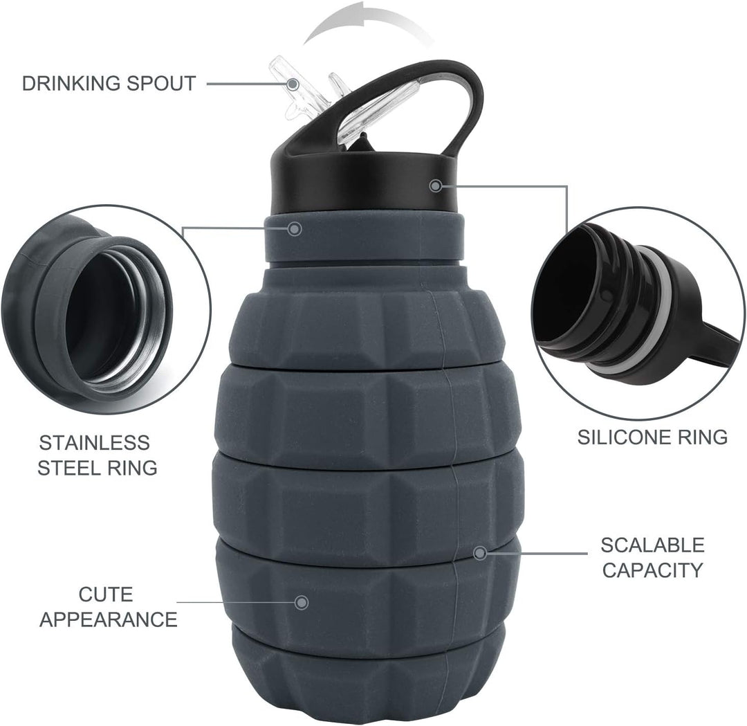 Compact 19 fl oz collapsible silicone bottle, essential for portable hydration.