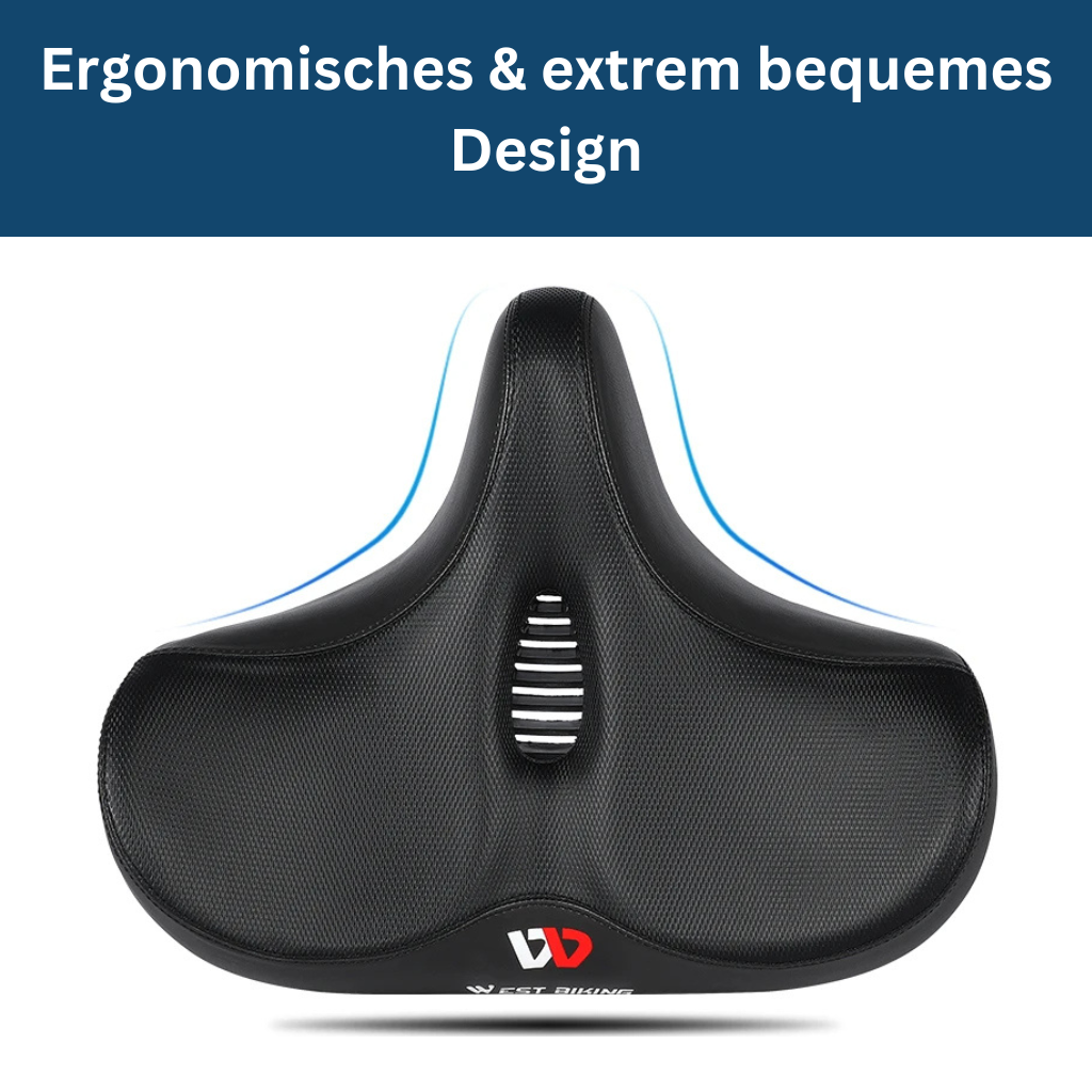 Close-up of black Unisex Comfort Bike Saddle, ergonomic for cycling comfort