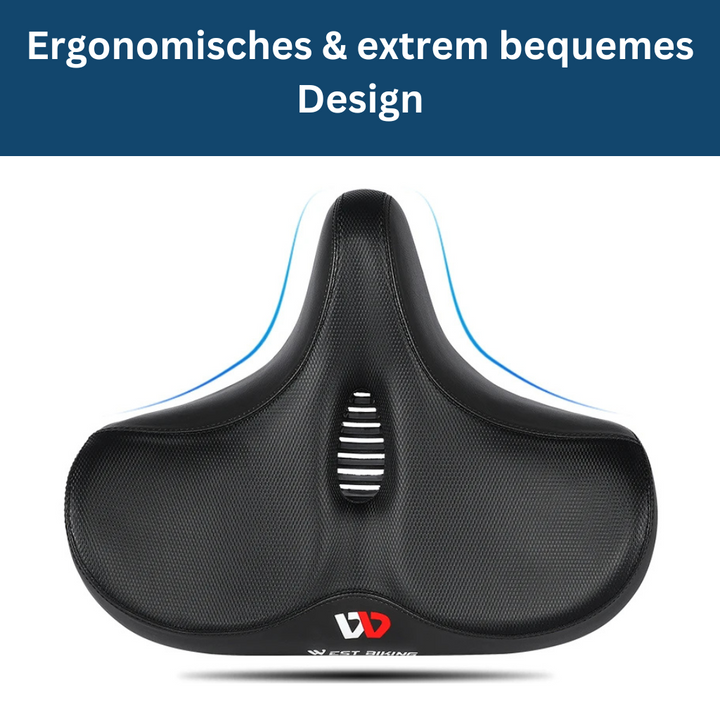 Close-up of black Unisex Comfort Bike Saddle, ergonomic for cycling comfort